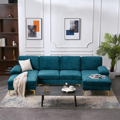 FCH Modern Sectional Couch Sofa Set 4 Seat U-Shaped Living Room Couch Chenille