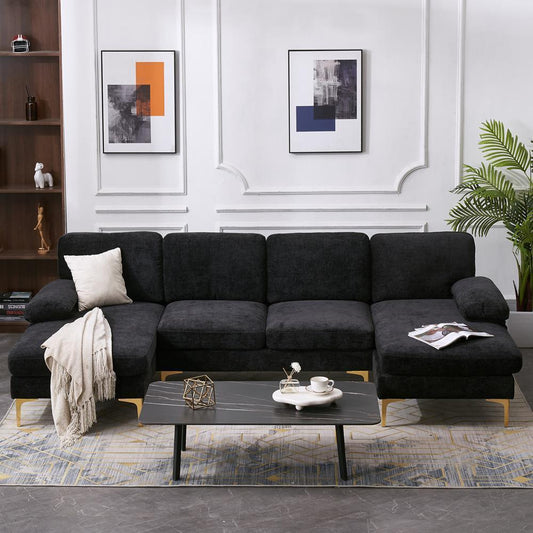 FCH Modern Sectional Couch Sofa Set 4 Seat U-Shaped Living Room Couch Chenille