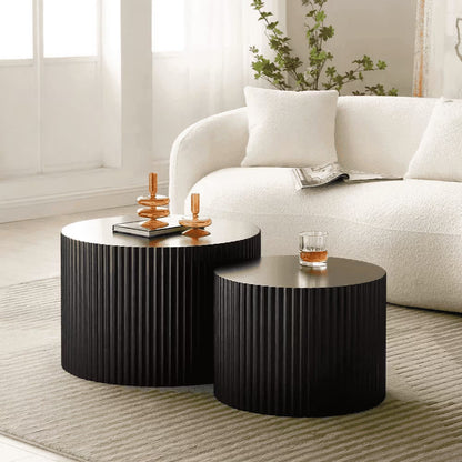 round Nesting Coffee Table Set of 2, Modern Wooden End Table for Living Room, Apartment, No Need Assembly, Black