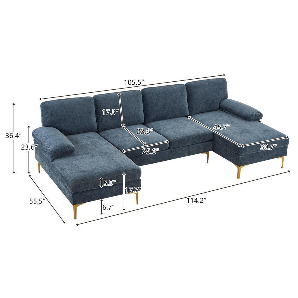 FCH Modern Sectional Couch Sofa Set 4 Seat U-Shaped Living Room Couch Chenille