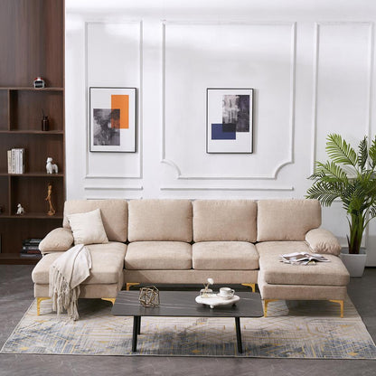 FCH Modern Sectional Couch Sofa Set 4 Seat U-Shaped Living Room Couch Chenille