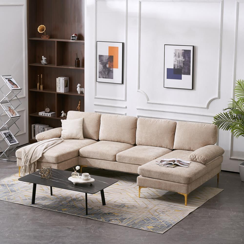FCH Modern Sectional Couch Sofa Set 4 Seat U-Shaped Living Room Couch Chenille