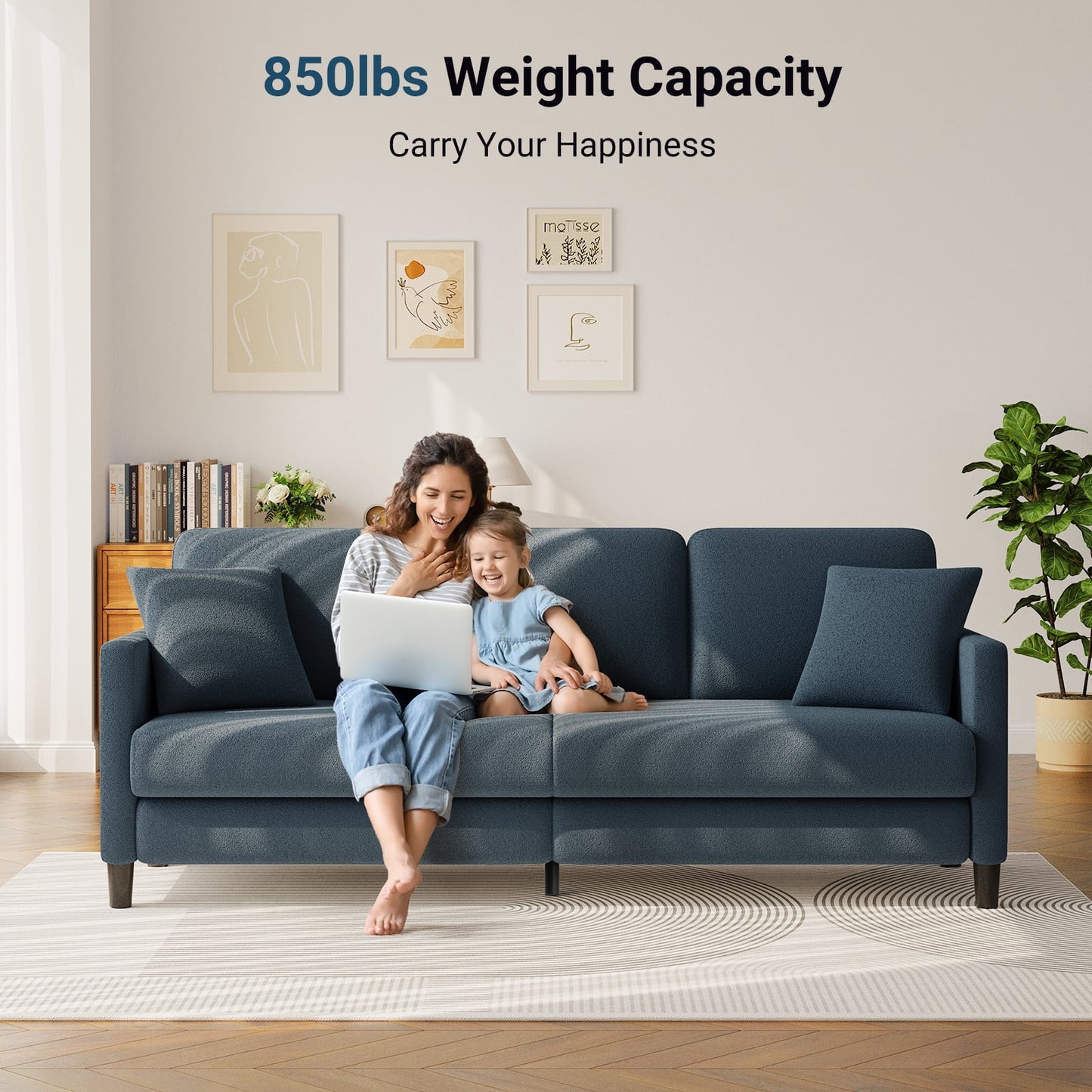 83" Sofa Couch for Living Room,Comfy Teddy Fleece Loveseat Sofa,Extra Deep Seat Couches , Tool-Free Setup Love Seat with 2 Pillows,Blue Grey